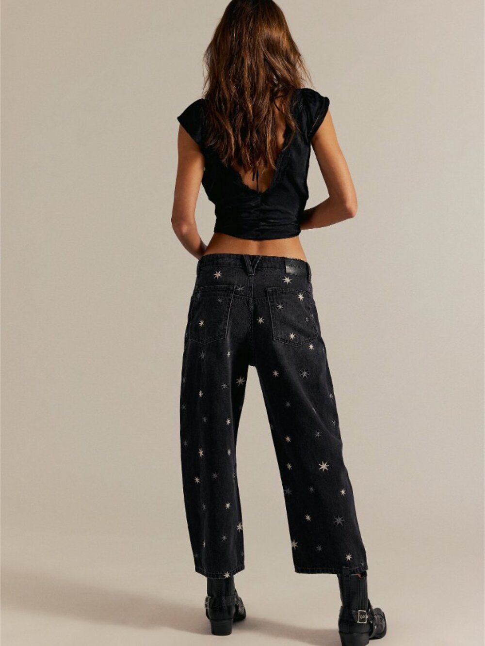 FREE PEOPLE Deep Trance Shine Embroidered Boyfriend Jean / Starry Combo - Picture 4 of 4